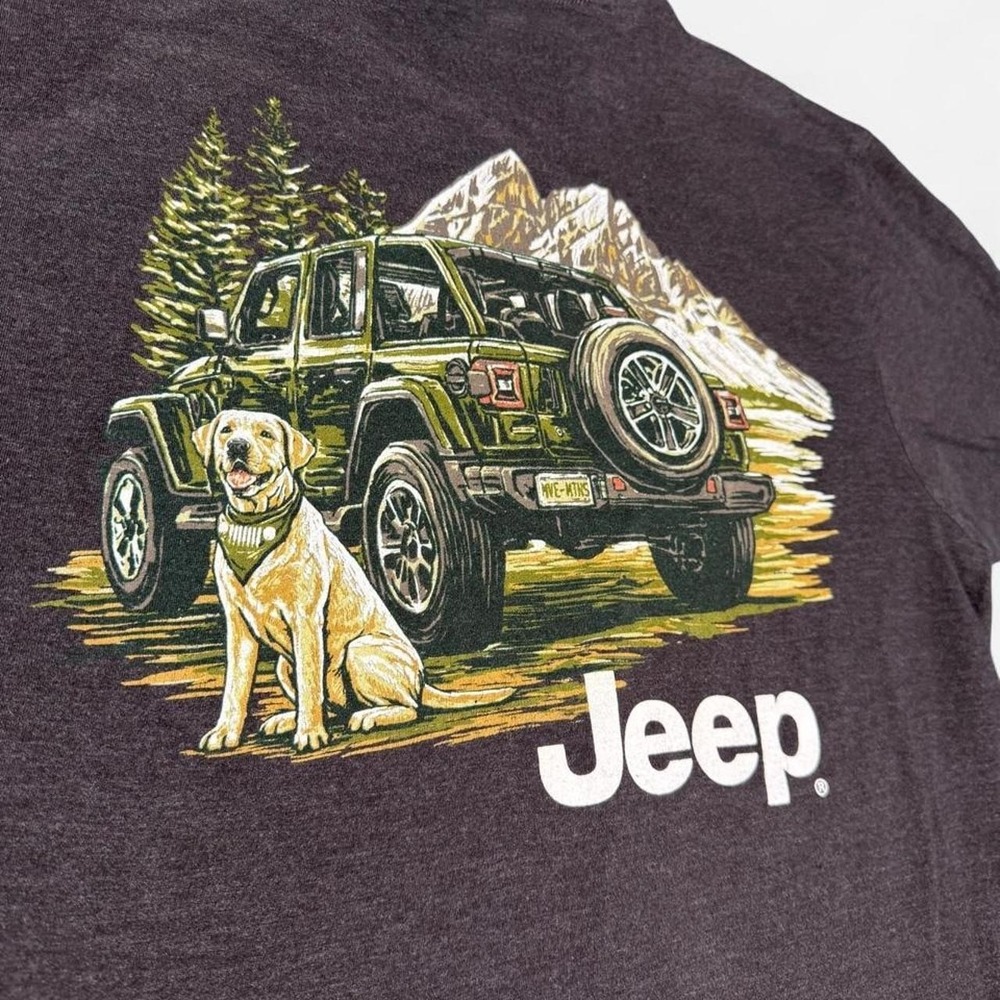 Jeep Graphic T-Shirt Men Large Charcoal Heather Dog Wrangler Mountain